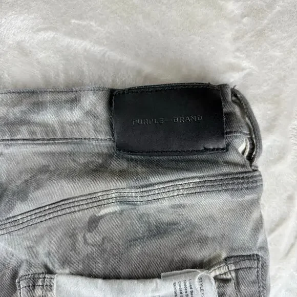 Purple Brand Slim Fit Jeans Men’s 36 Low Rise Button Fly P001 Gray Distressed